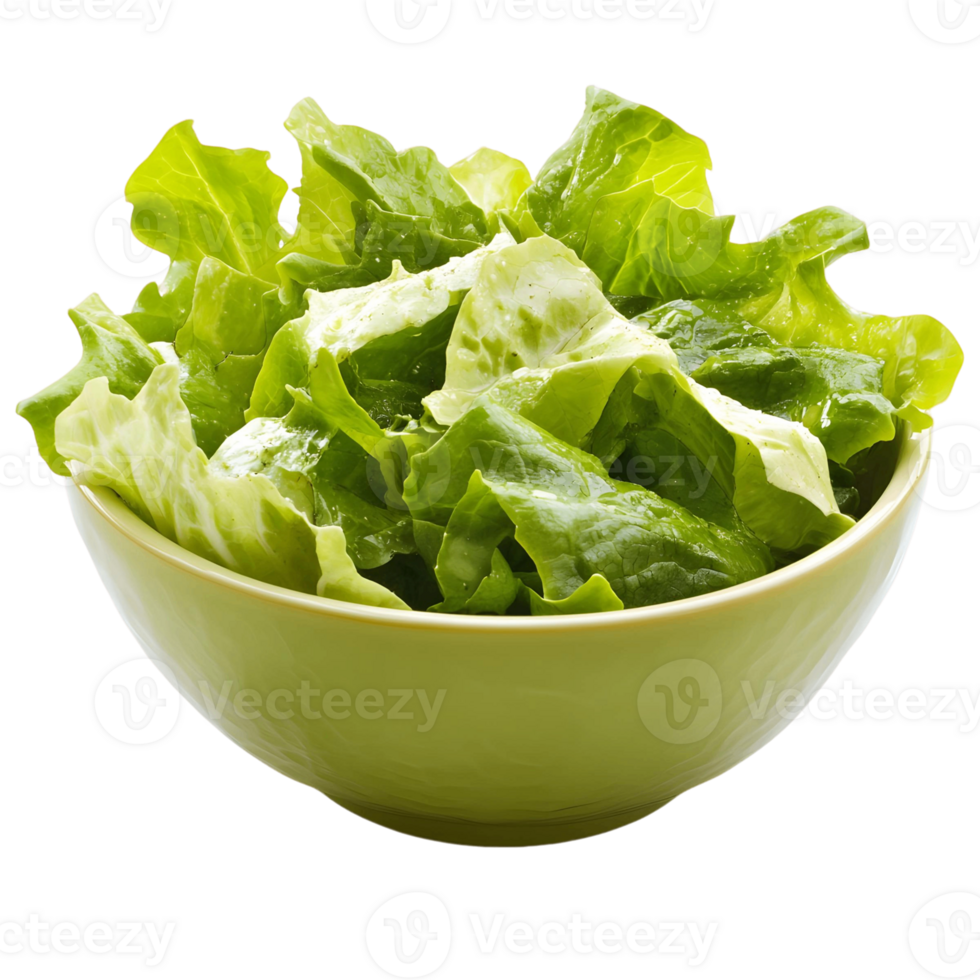 A bowl of green lettuce is sitting on a white background png