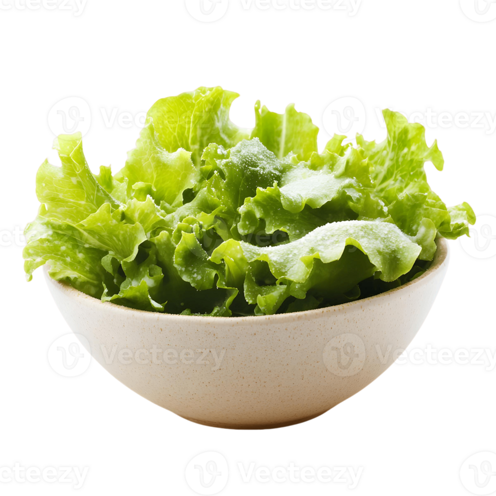 A bowl of green lettuce is sitting on a white background png