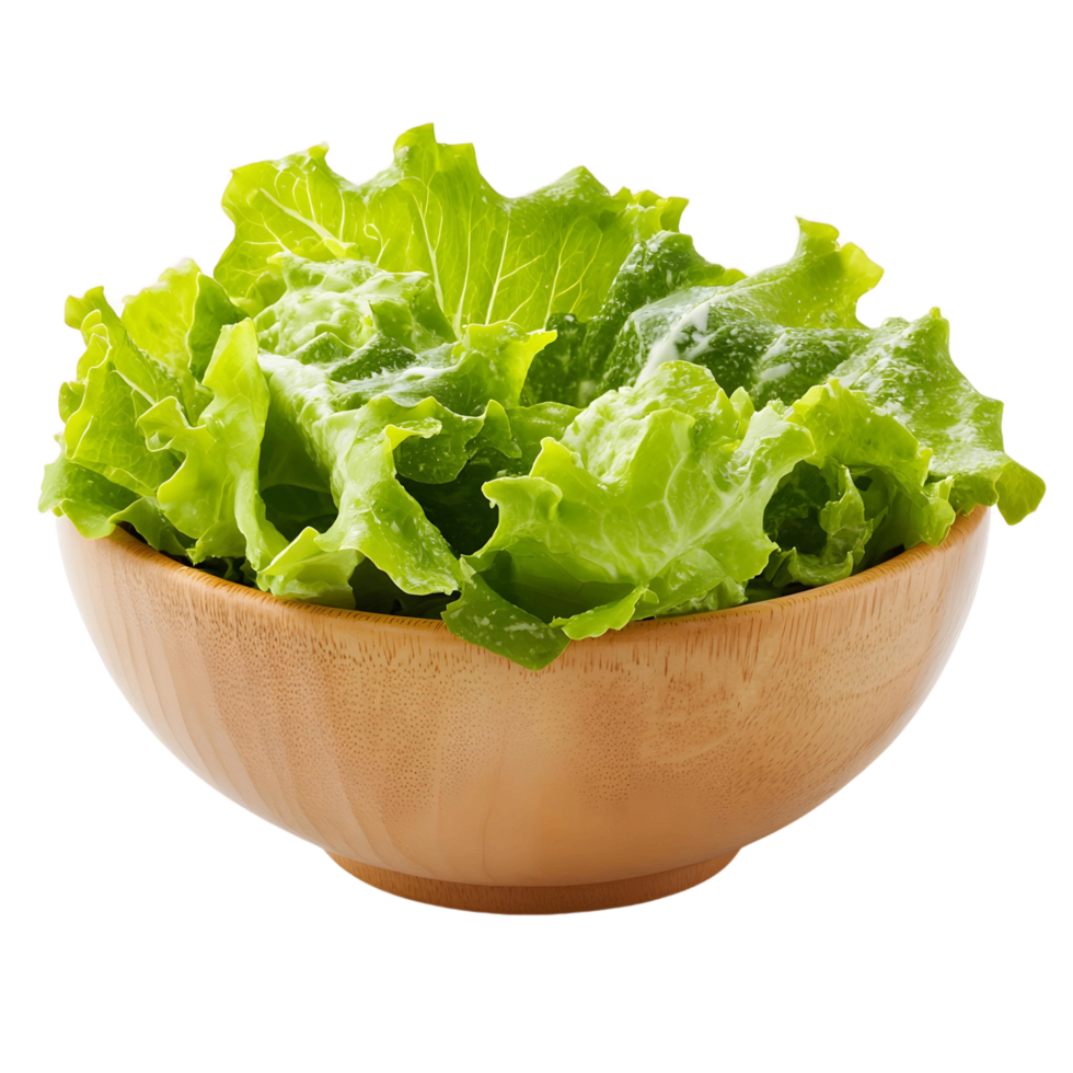 A bowl of green lettuce is sitting on a white background png