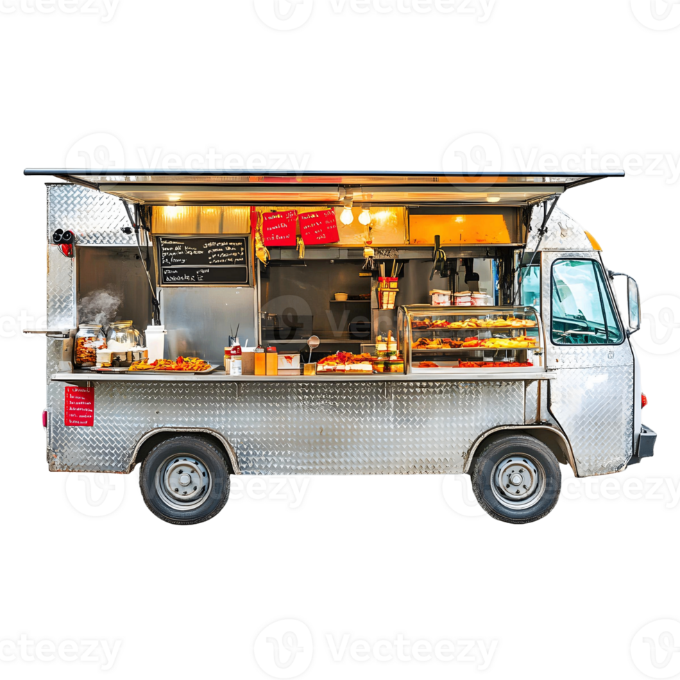 A food truck with a menu board on the side png