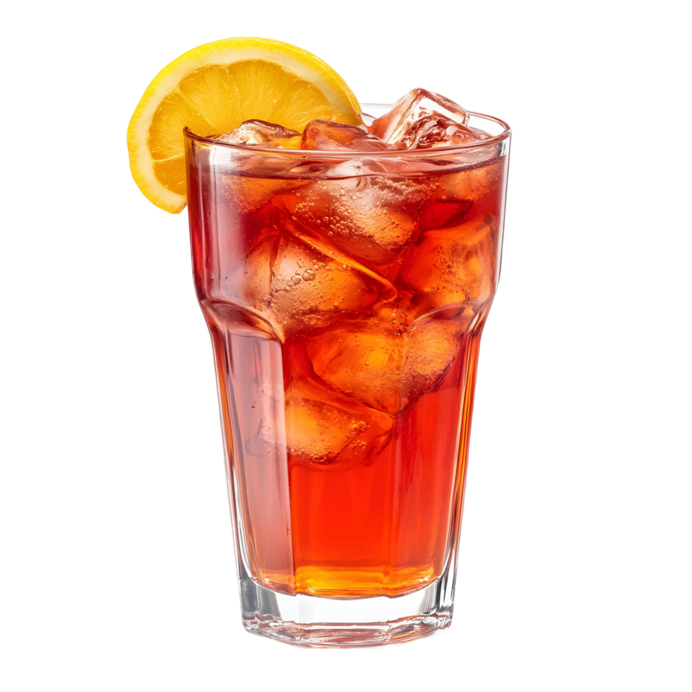 A glass of iced tea with a lemon slice in it png