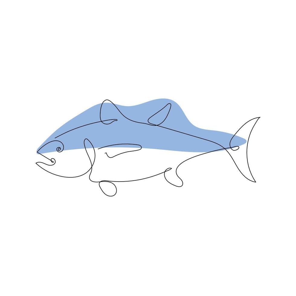 Minimalistic line drawing of a fish with a blue and white color scheme. vector