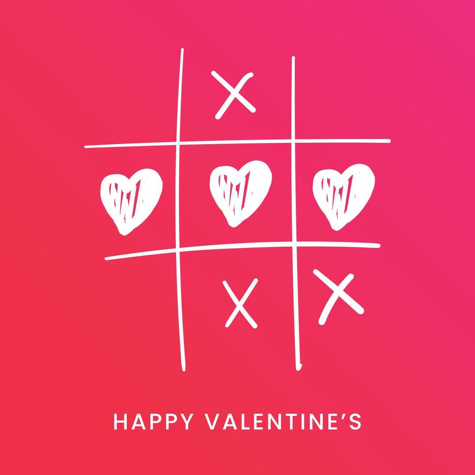 Happy Valentine's Day banner, poster with heart tic tac toe game background vector