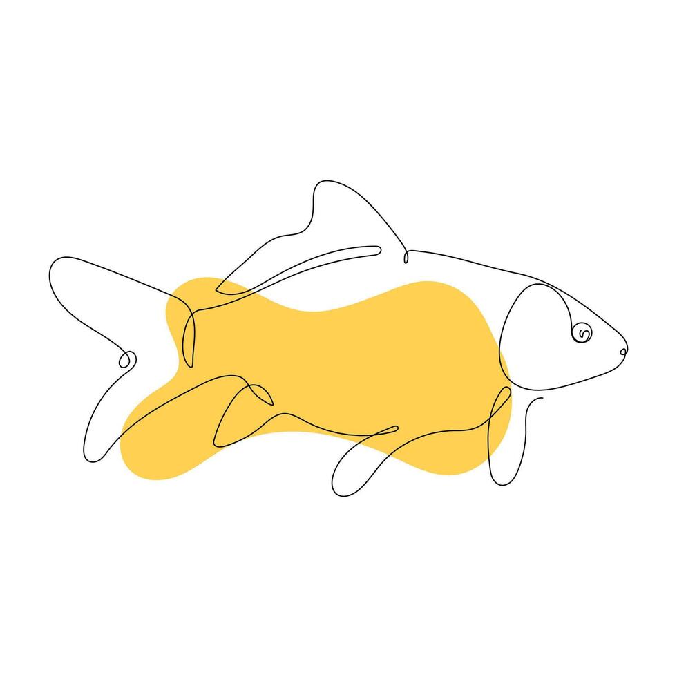 Minimalistic line drawing of a fish with a yellow and white color scheme. vector