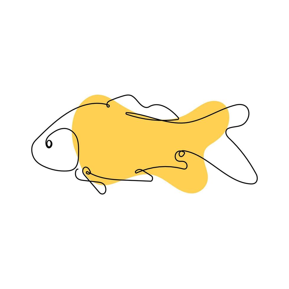 Minimalist One-Line Fish Drawing with Yellow Accent vector