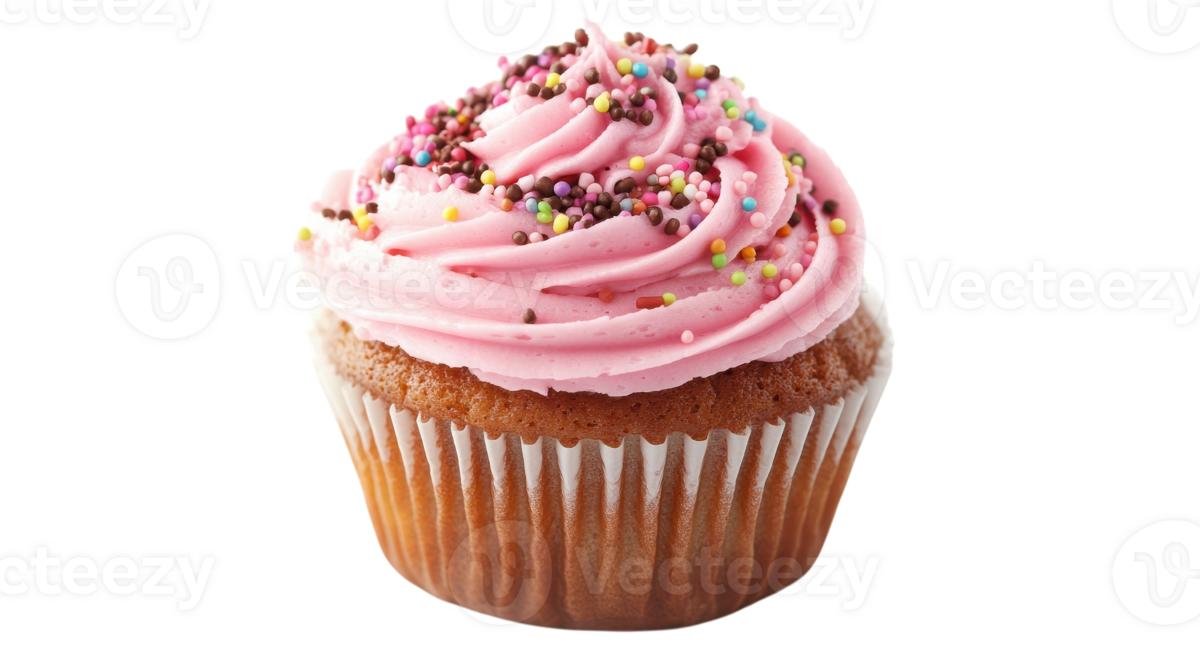 Delightful Pink Cupcake with Colorful Sprinkles on a Bright White Background Perfect for Bakery Promotions and Sweet Treat Presentations. png