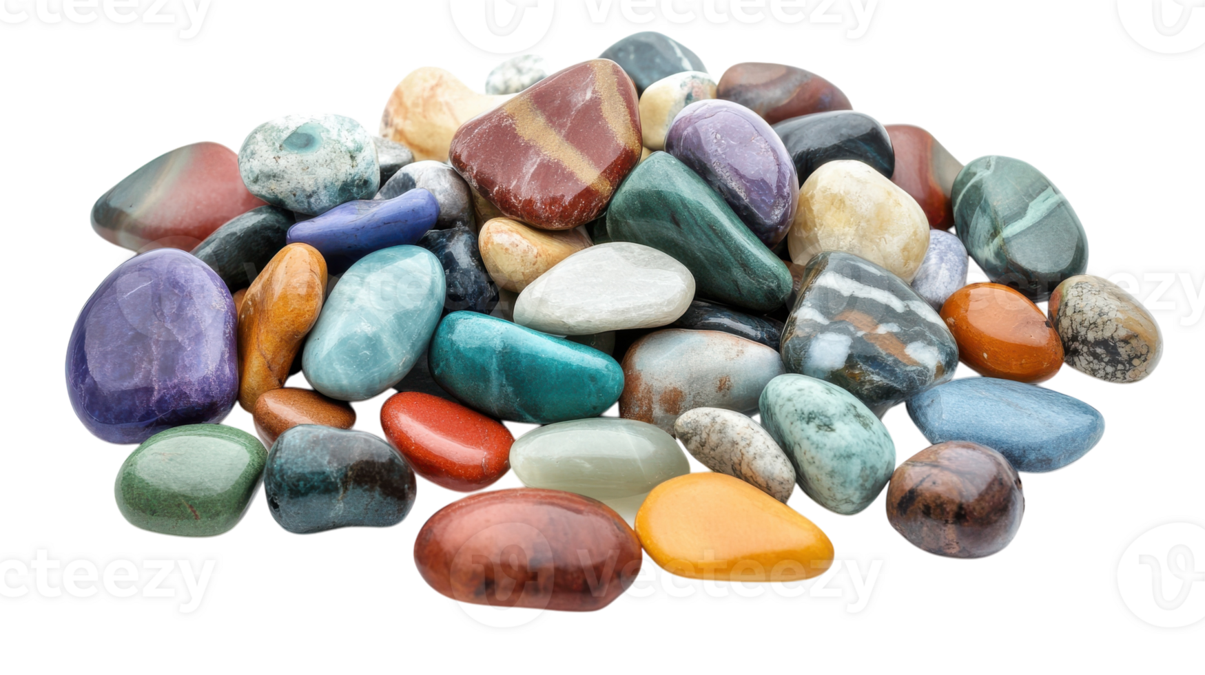 Beautiful Arrangement of Colorful Beach Stones Perfect for Nature-Themed Projects, Crafts, and Relaxation Imagery. png