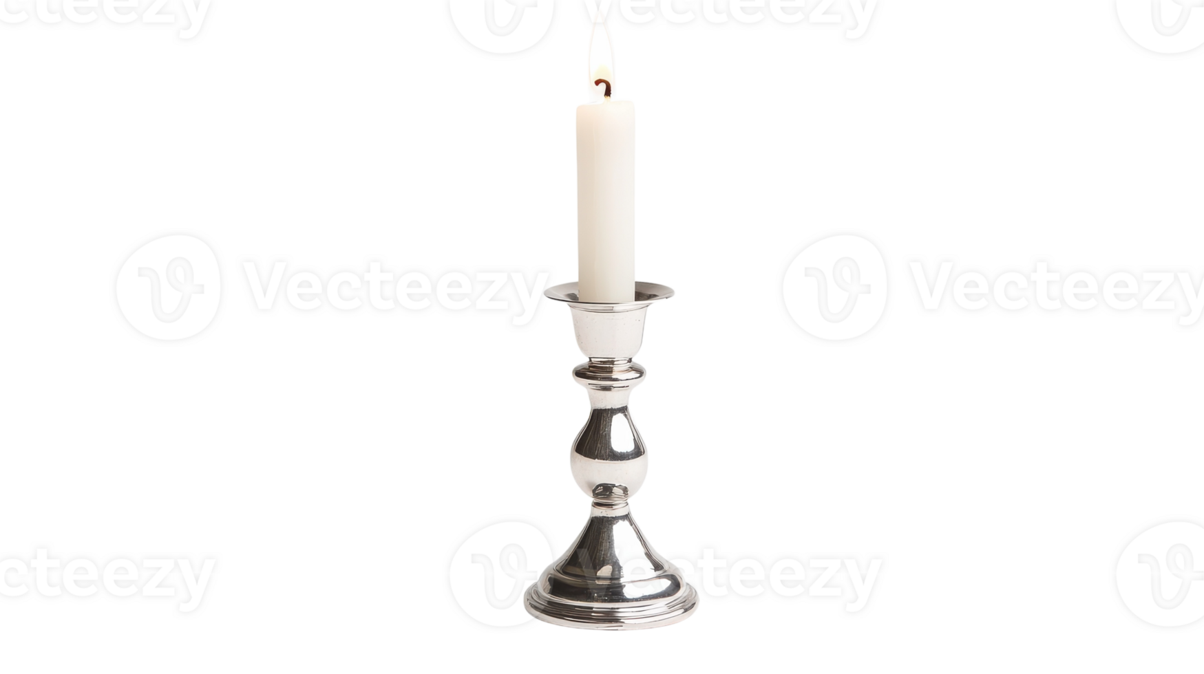 Elegant and Polished Silver Candlestick with a Lit Candle Perfect for Dining Settings and Romantic Ambiance. png
