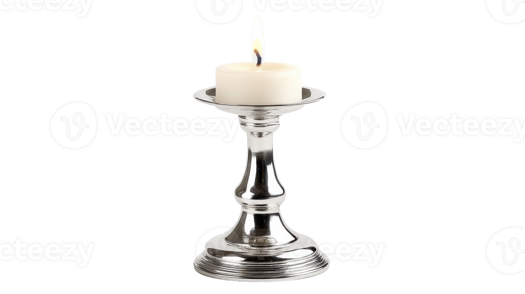 A Polished Silver Candlestick with a Lit Candle Perfect for Elegant Dinner Settings or Romantic Ambiance. png