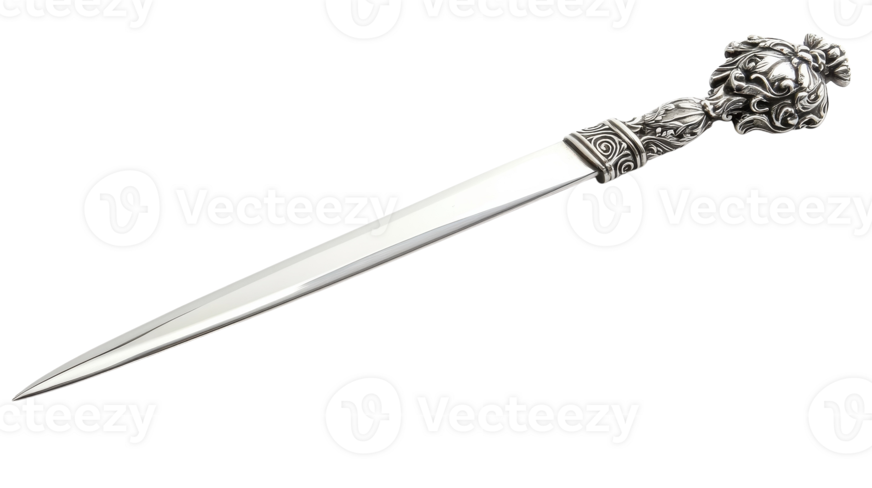 Elegant Polished Silver Letter Opener with Ornate Design Perfect for Office Decor and Gifts. png