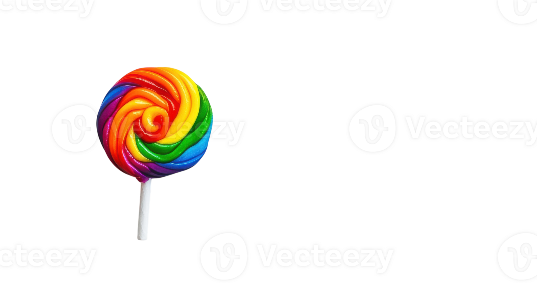 Colorful Rainbow Lollipop with a Spiral Design Ideal for Candy Shop Promotions and Sweet Treat Advertisements. png