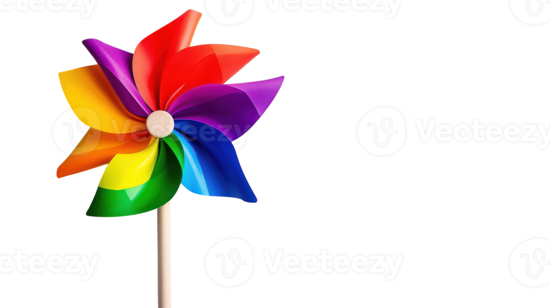 Vibrant Rainbow Colored Pinwheel Toy Against a White Background Perfect for Children's Party Decorations and Outdoor Activities. png