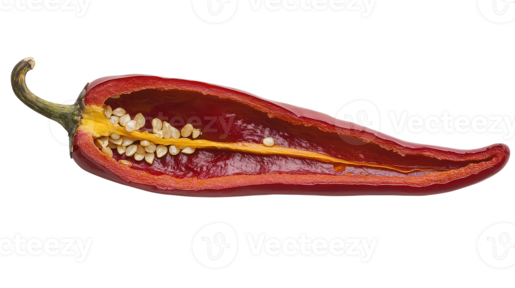 Vibrant Red Pepper Sliced in Half Showing Its Seeds - Perfect for Culinary and Nutritional Illustrations. png
