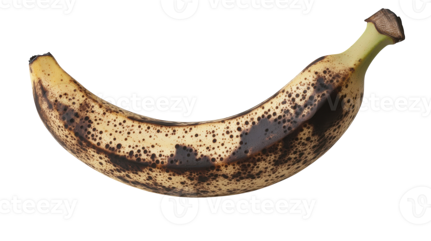 A Ripe Banana with Dark Spots on a White Background for Grocery and Healthy Eating Themes, Perfect for Illustrating Fresh Produce or Nutrition-focused Content. png