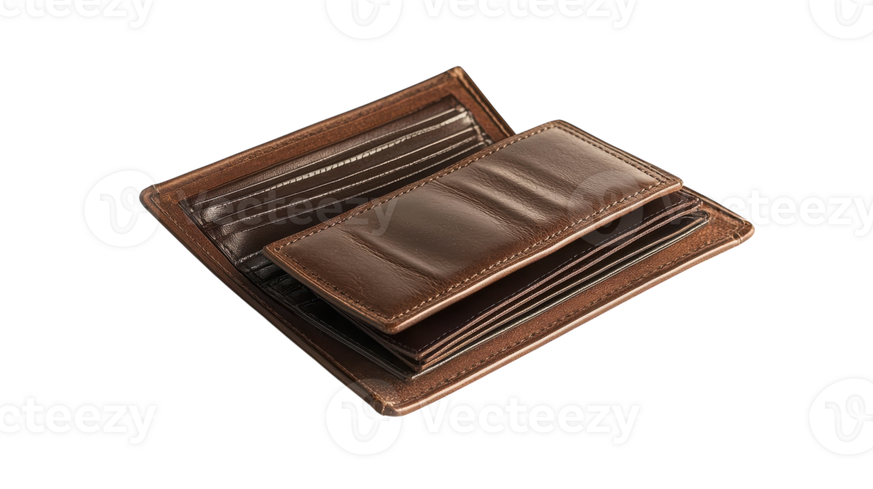 Stylish Brown Leather Wallet Displaying Interior Features for Financial Organization and Everyday Use. png