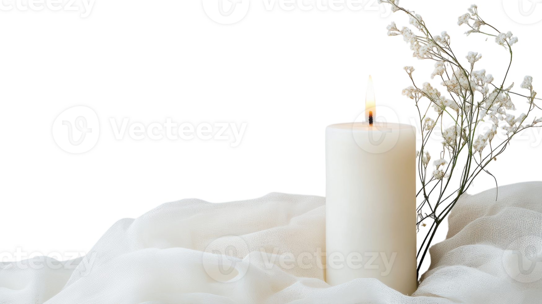 Elegant and Minimalistic White Candle with Tall Wick Ideal for Creating a Serene Ambience in Home Decor and Special Events. png