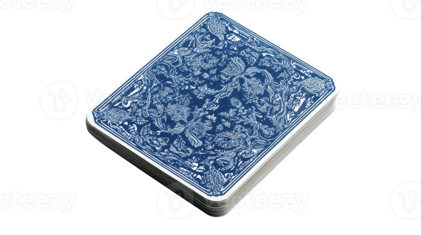 A blue playing card with a floral design png