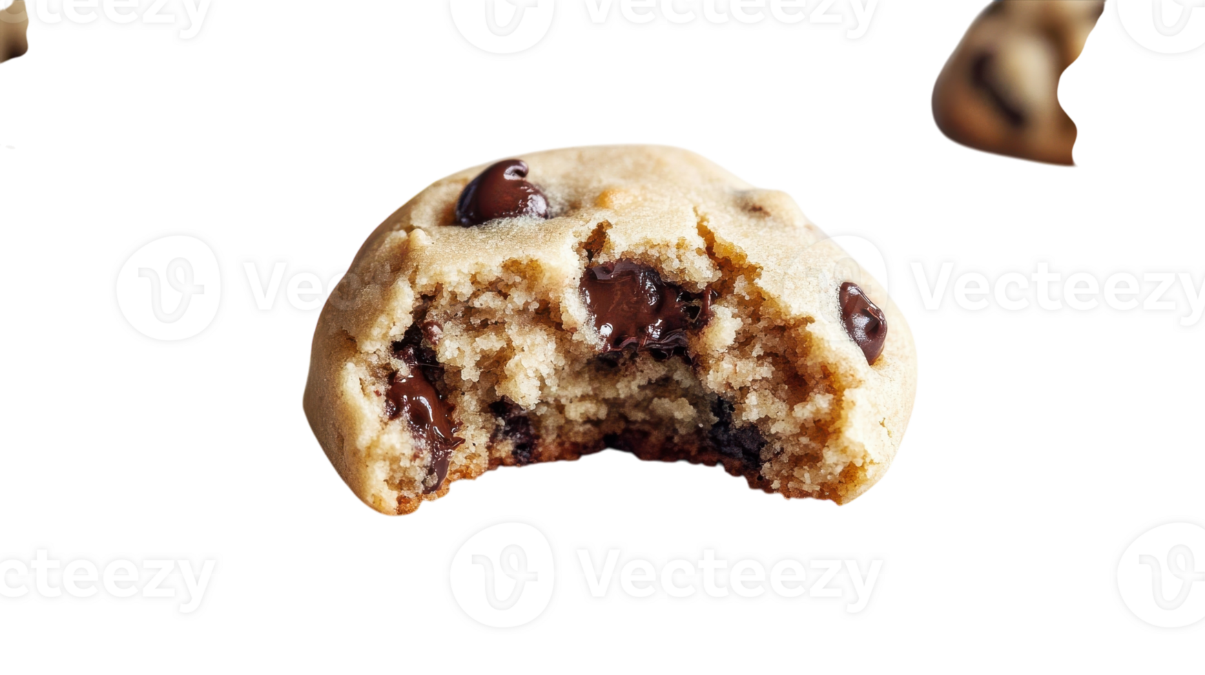 Deliciously Irresistible Single Chocolate Chip Cookie with a Perfect Bite Taken Out for Mouthwatering Dessert Ideas. png