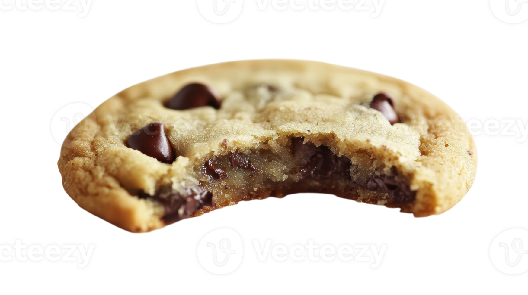 Delicious Single Chocolate Chip Cookie with a Bite Perfect for Dessert Lovers Who Appreciate Sweet Treats. png