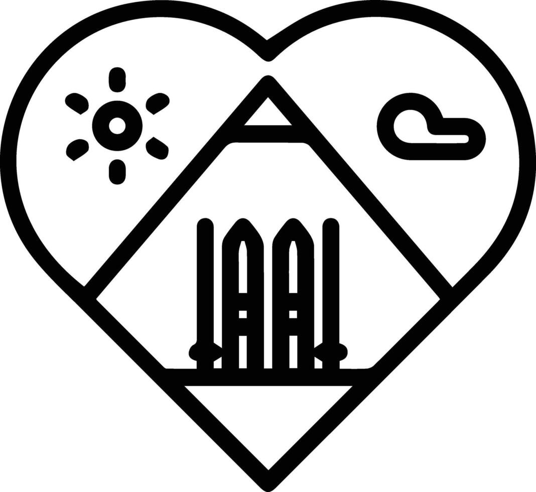 A heart shaped icon with a pyramid and sun vector