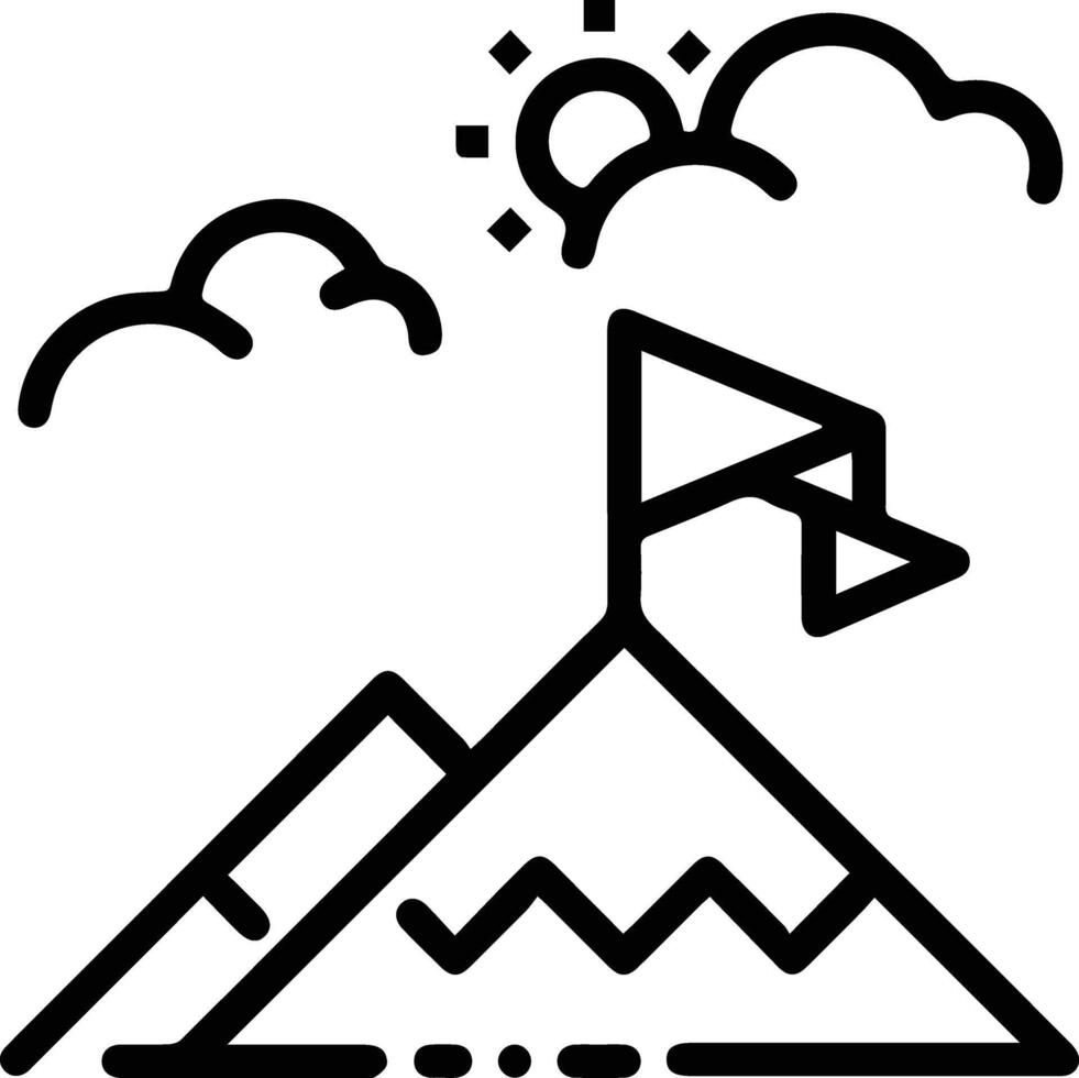 A mountain with a flag on top and clouds in the sky vector