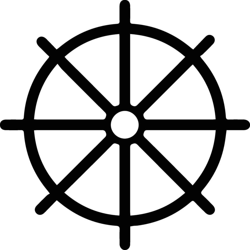 A black and white ship wheel icon vector
