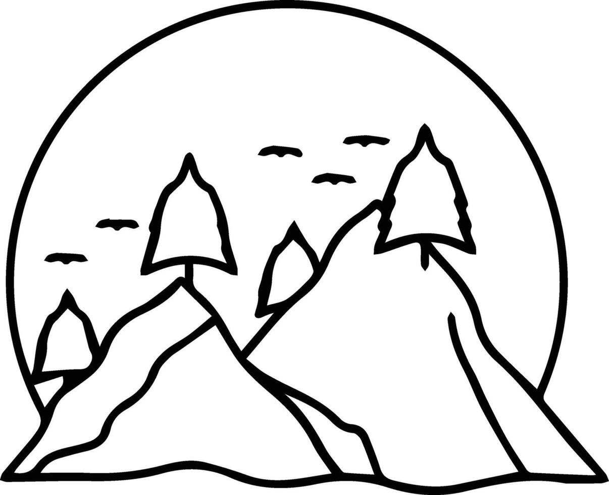 Mountains and trees coloring pages vector