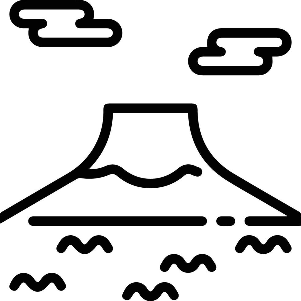 A volcano icon with clouds and water vector