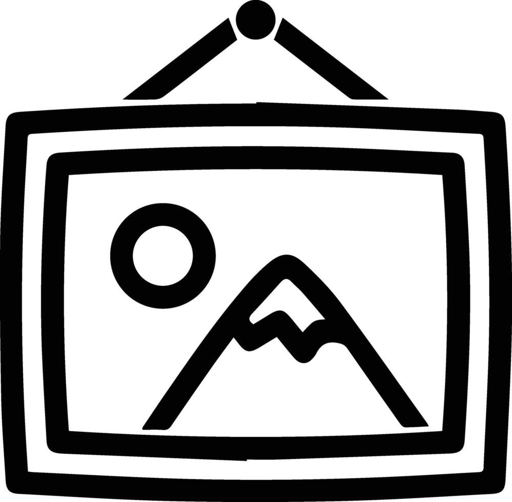 A black and white image of a mountain and a sun vector