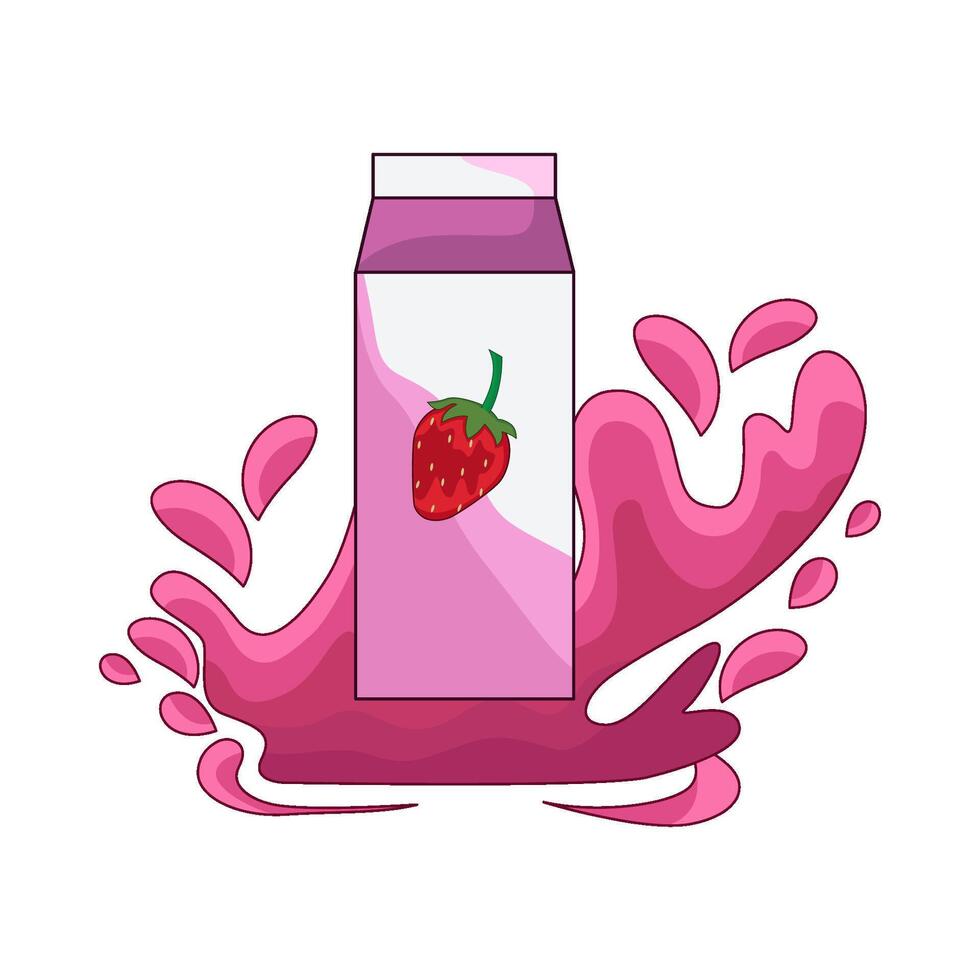 strawberry milk box with pink Liquid Splash Effect vector