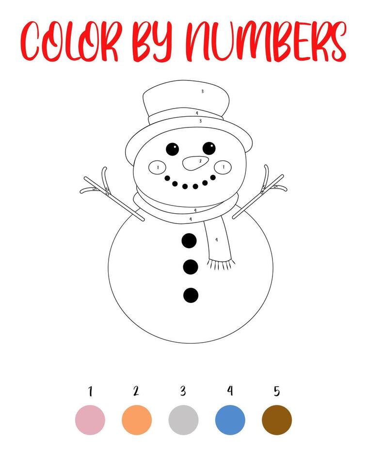 Coloring book for children.Color the Snowman by Numbers vector