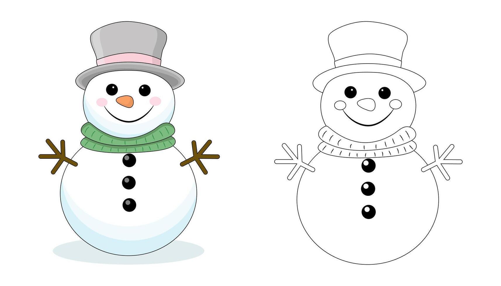 A set of snowmen in a scarf and hat.Contour coloring. The symbol of winter, Christmas, New Year vector