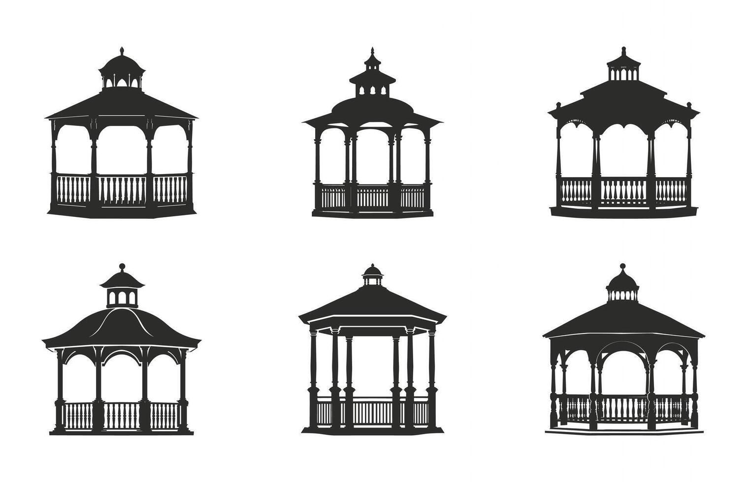Garden Gazebo Silhouette Clipart Set vector