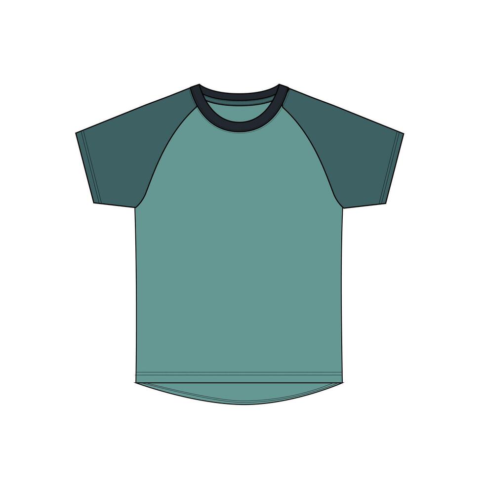 A green t - shirt with black sleeves vector