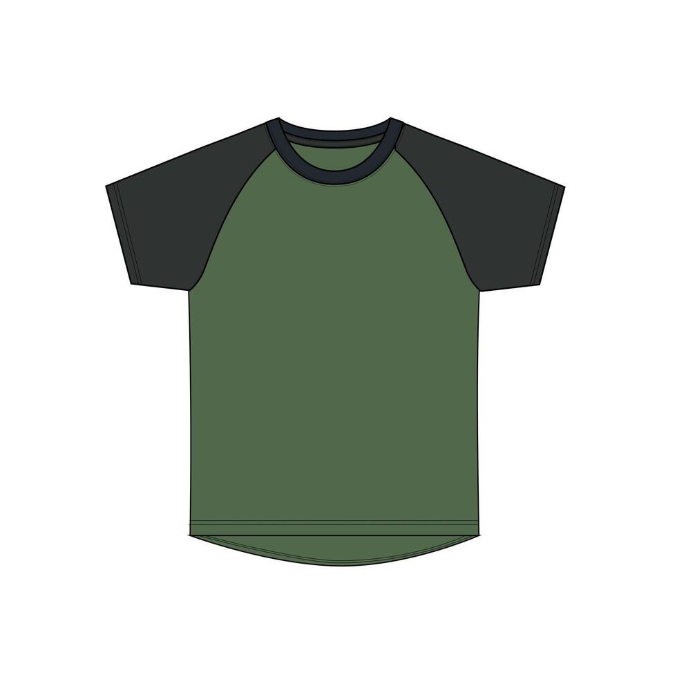 A green and black t - shirt with a black collar vector