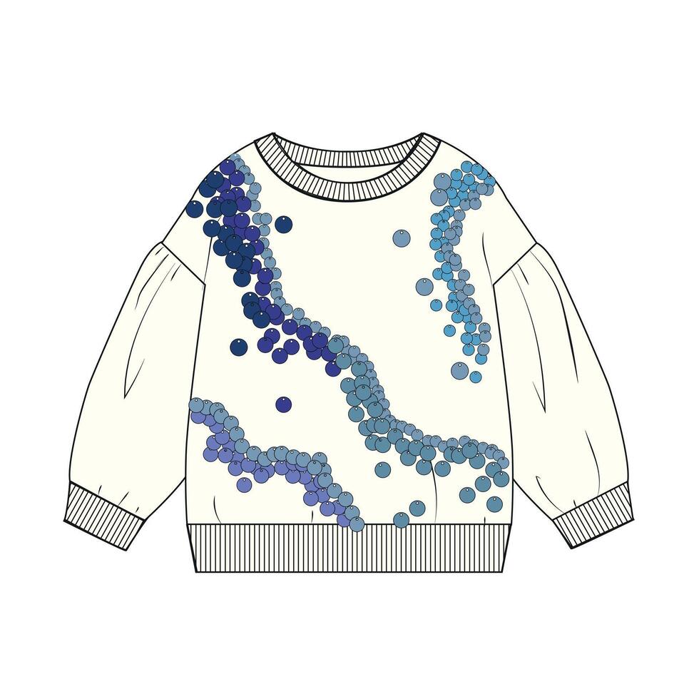 A sweater with blue and purple sequins on it vector