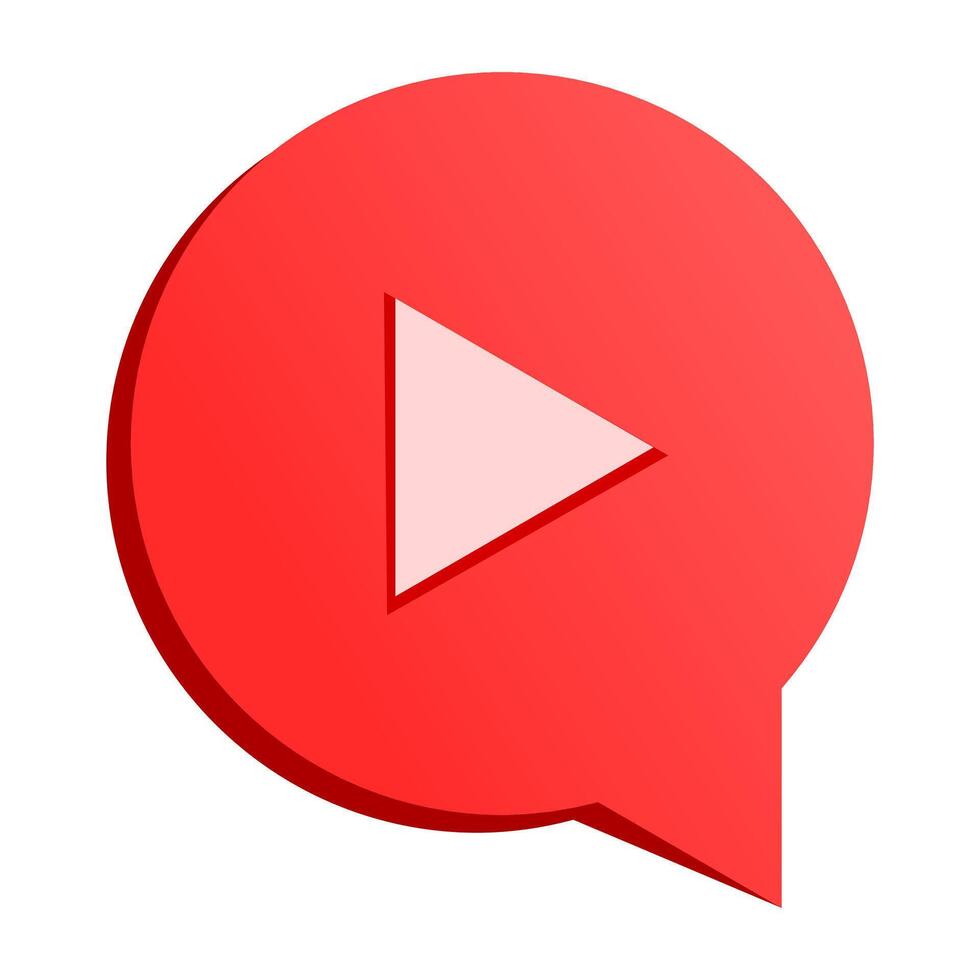 red message bubble with play media button 3d icon. chat icon on white background vector