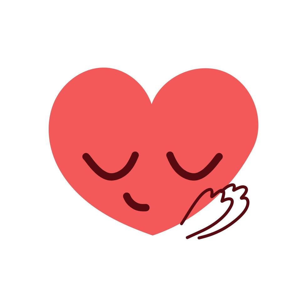 Sleeping icon of red happy heart character different emoji on white background. Romantic flat style Valentine's Day illustrations to express feelings of love . vector