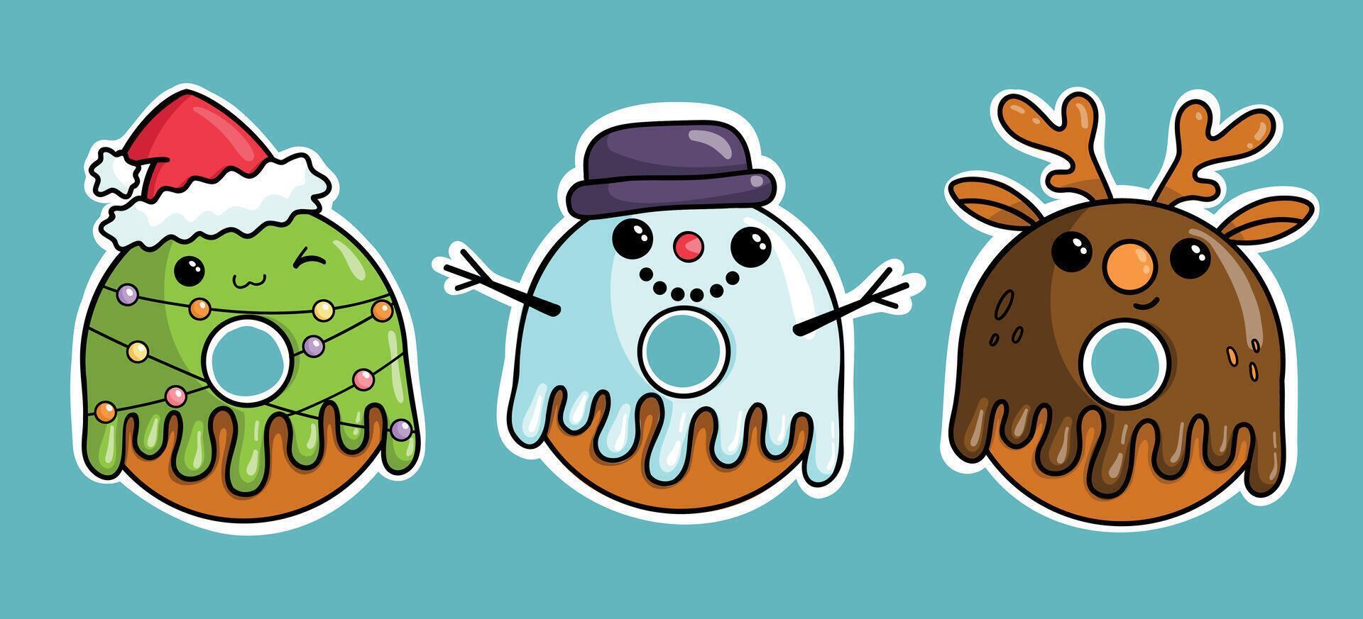 Christmas Character Donat Sticker Set vector