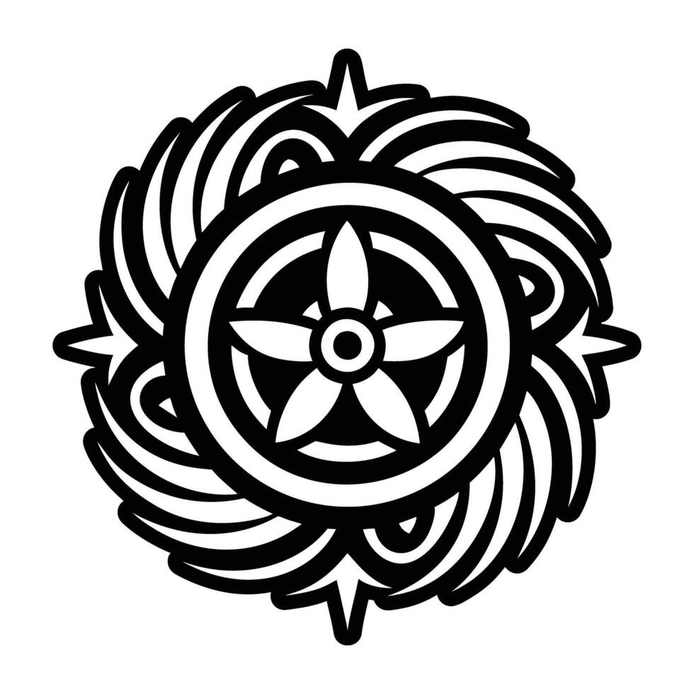 A black and white logo of a flower in a circle vector