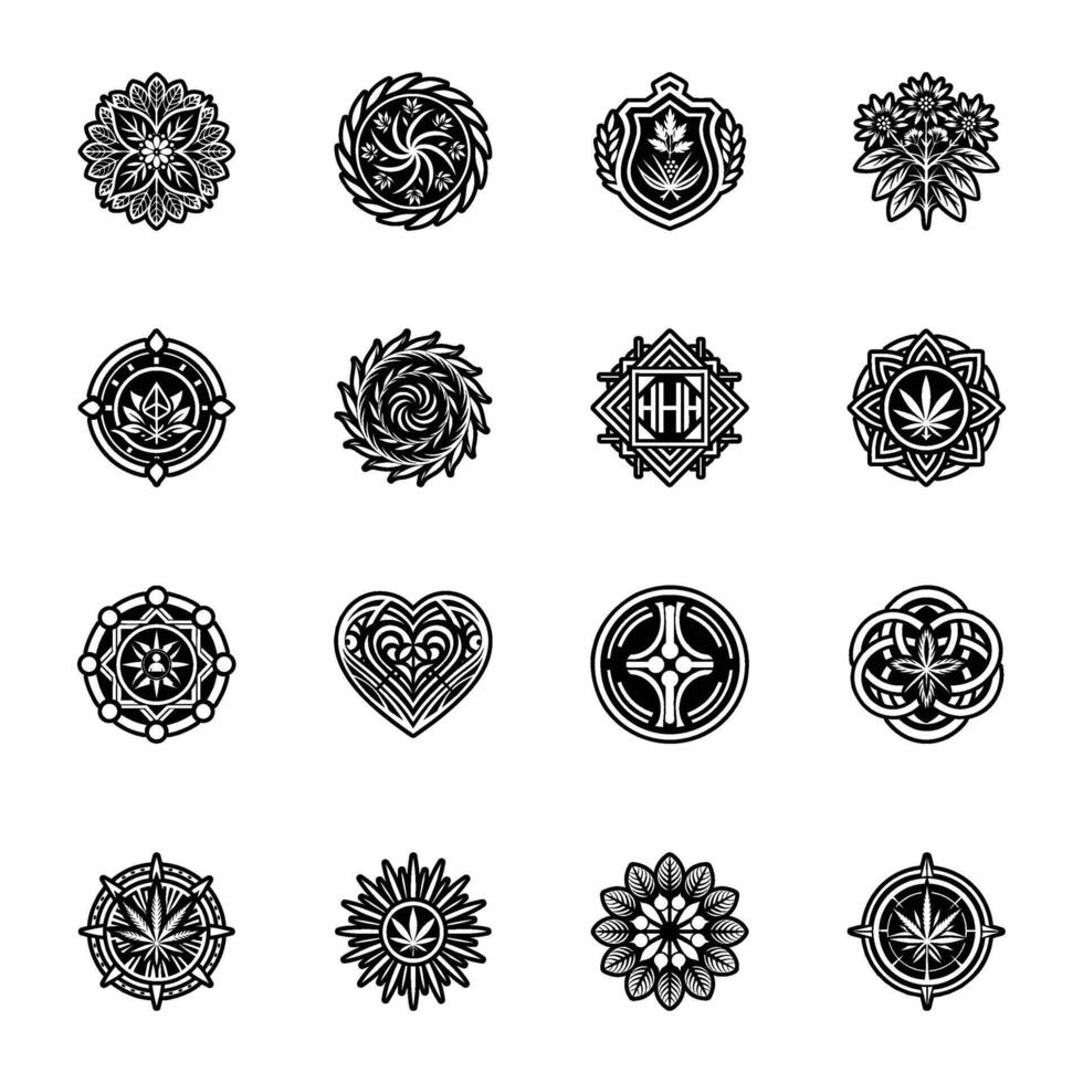 Set of Glyph Style CBD Culture Symbols vector
