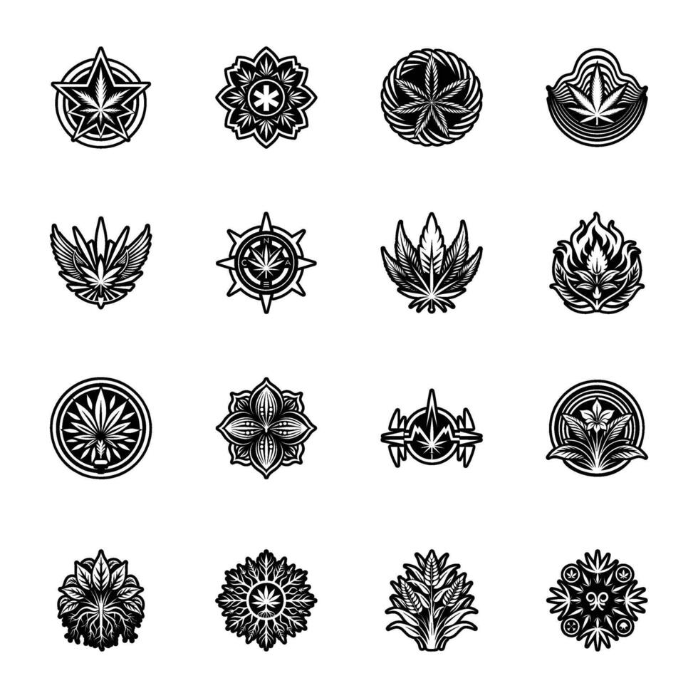 Set of Glyph Style Weed Symbols vector