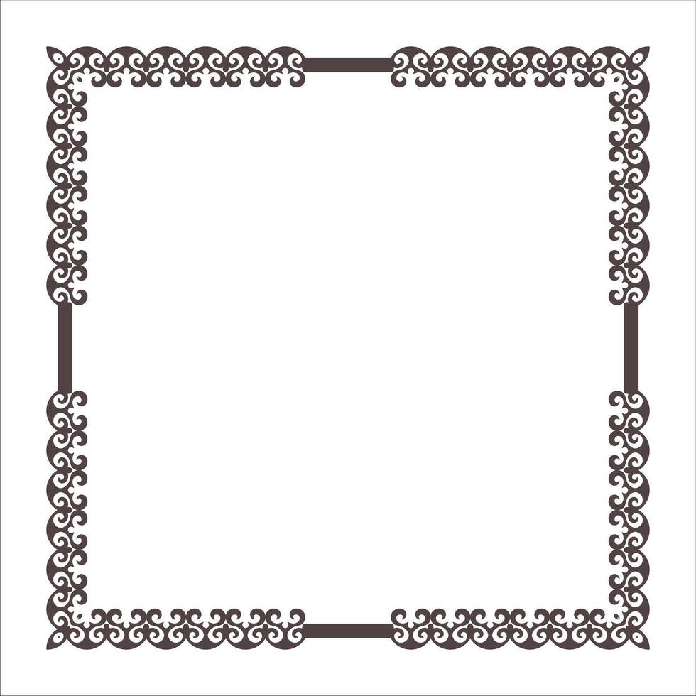 Monochrome Square Kazakh national frame ornament. Ethnic pattern of the Nomade, Mongols, Kyrgyz, Kalmyks, Buryats. For ceramic, textile, print design, embroidery, sandblaster. Square frame vector