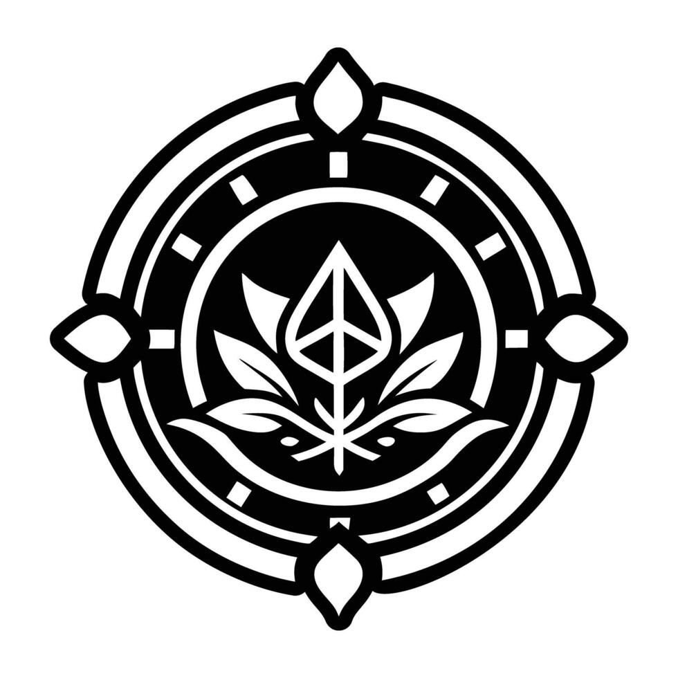 A black and white logo with a flower in the center vector