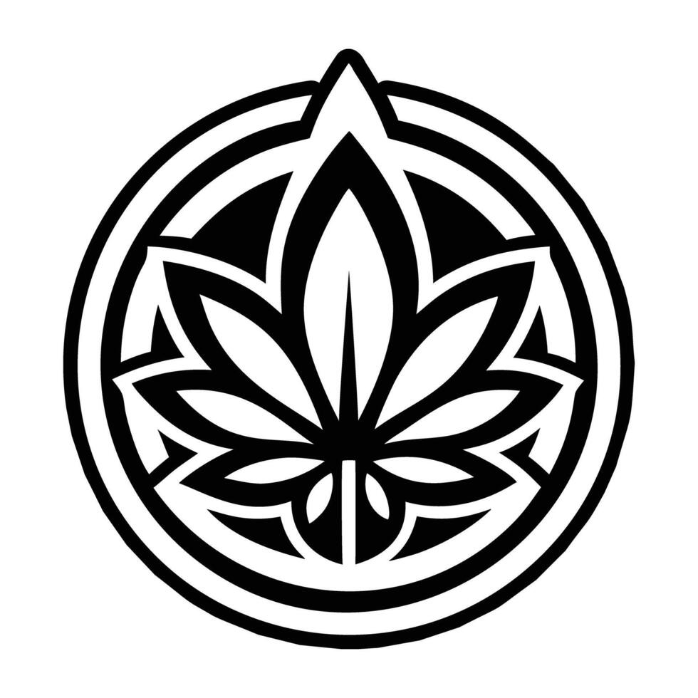 A black and white logo of a marijuana leaf vector