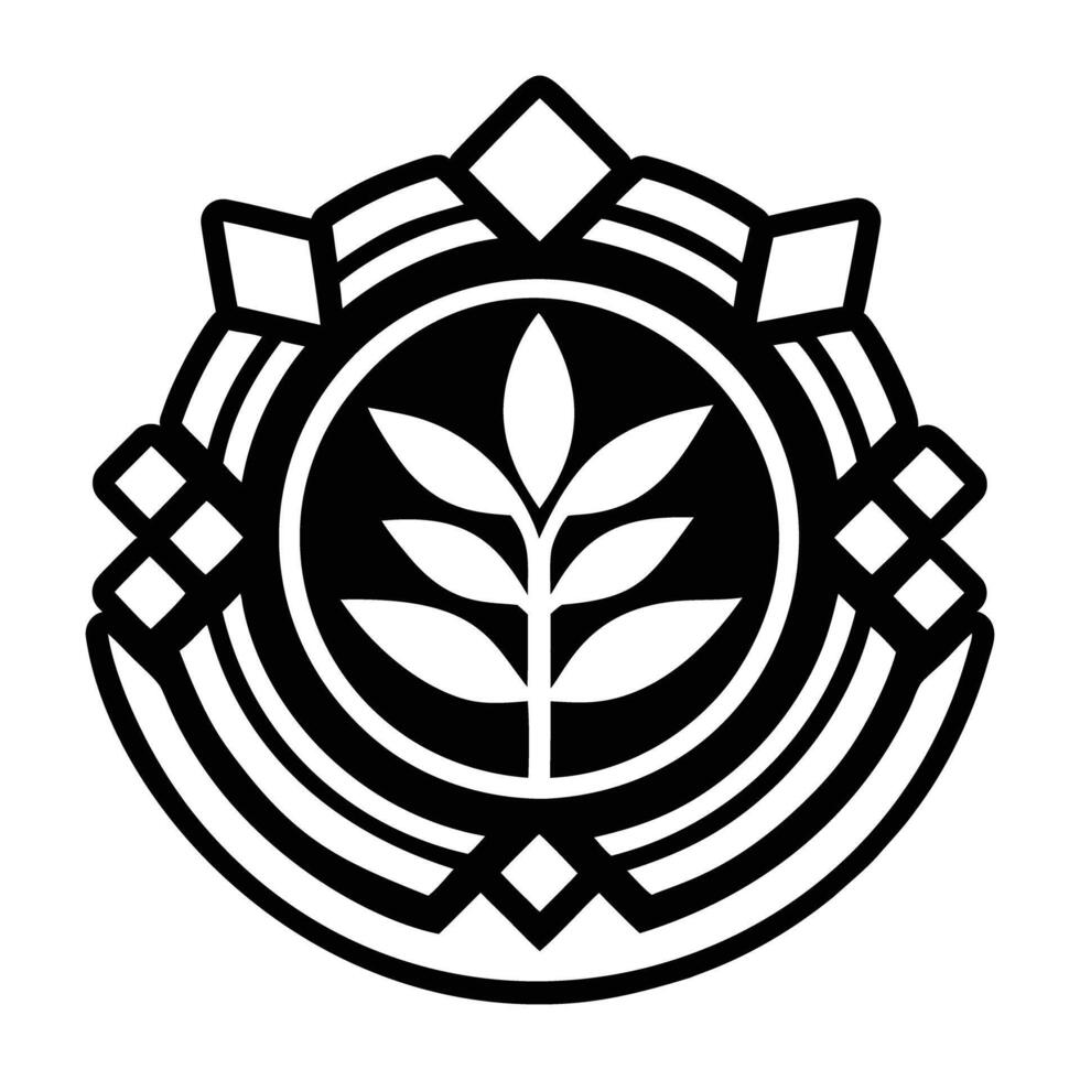 A black and white logo with a leaf on it vector