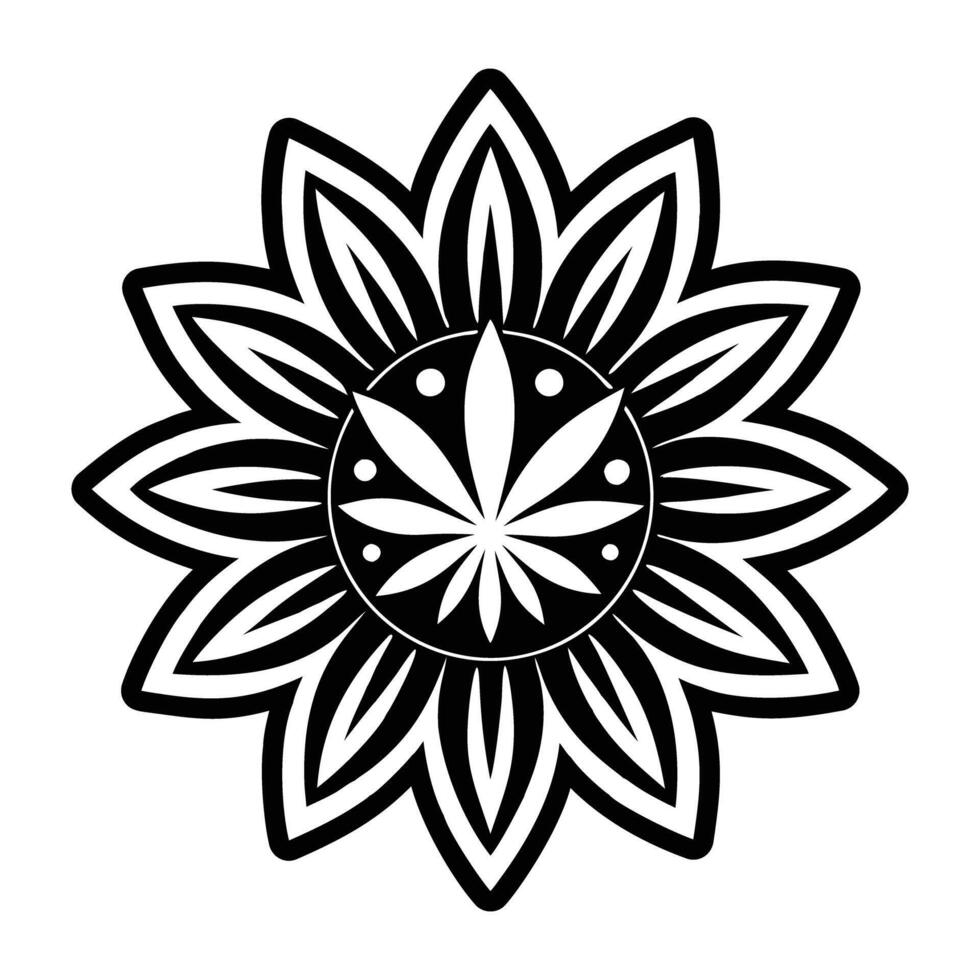 A black and white flower with a leaf in the center vector