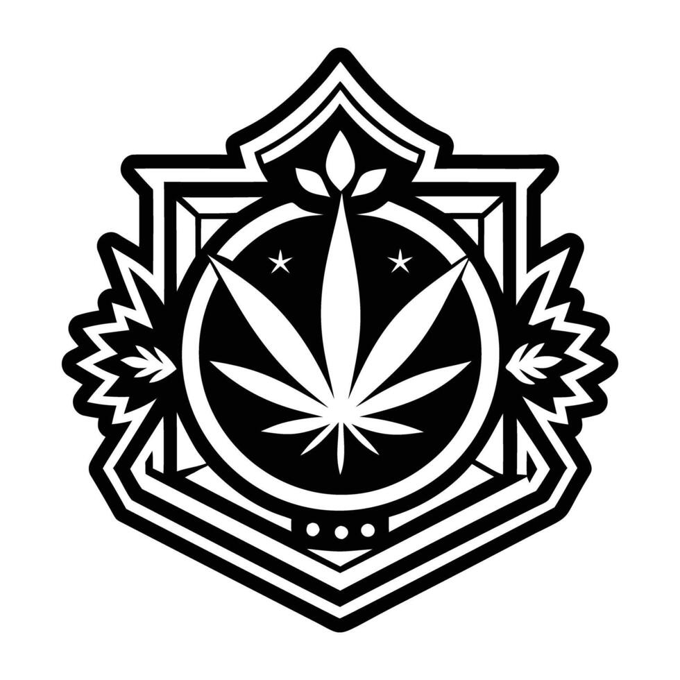 A black and white logo for a marijuana leaf vector