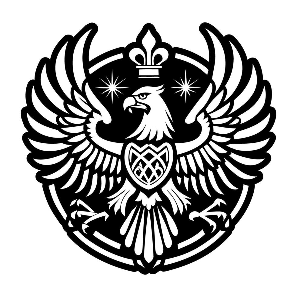 A glyph style icon of crowned eagle tattoo vector
