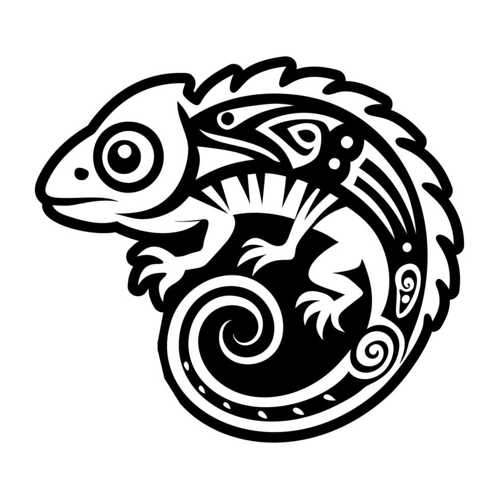A chameleon in tribal style with a tribal pattern vector